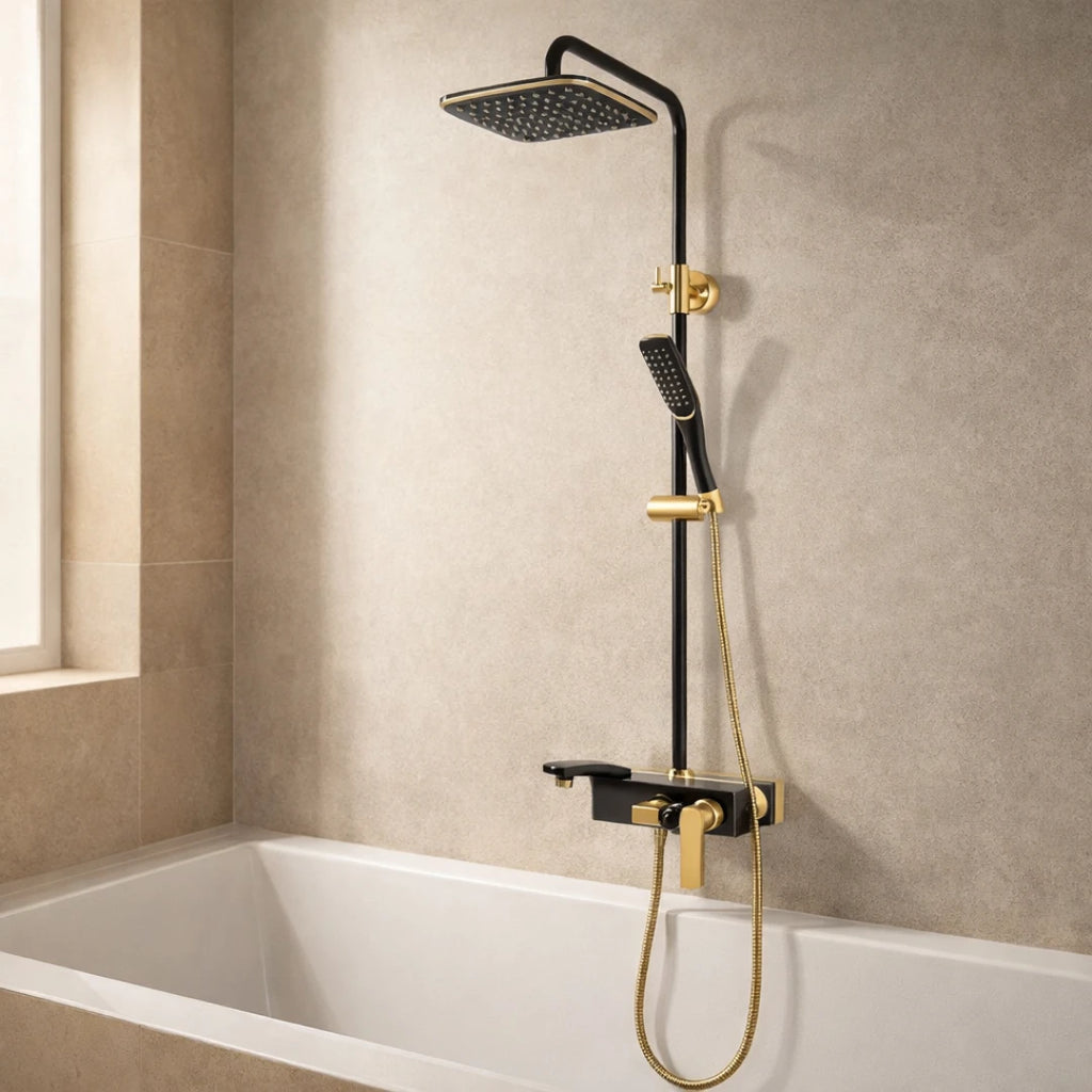 Robinet salle de bain baignoire douche - Noir Doré