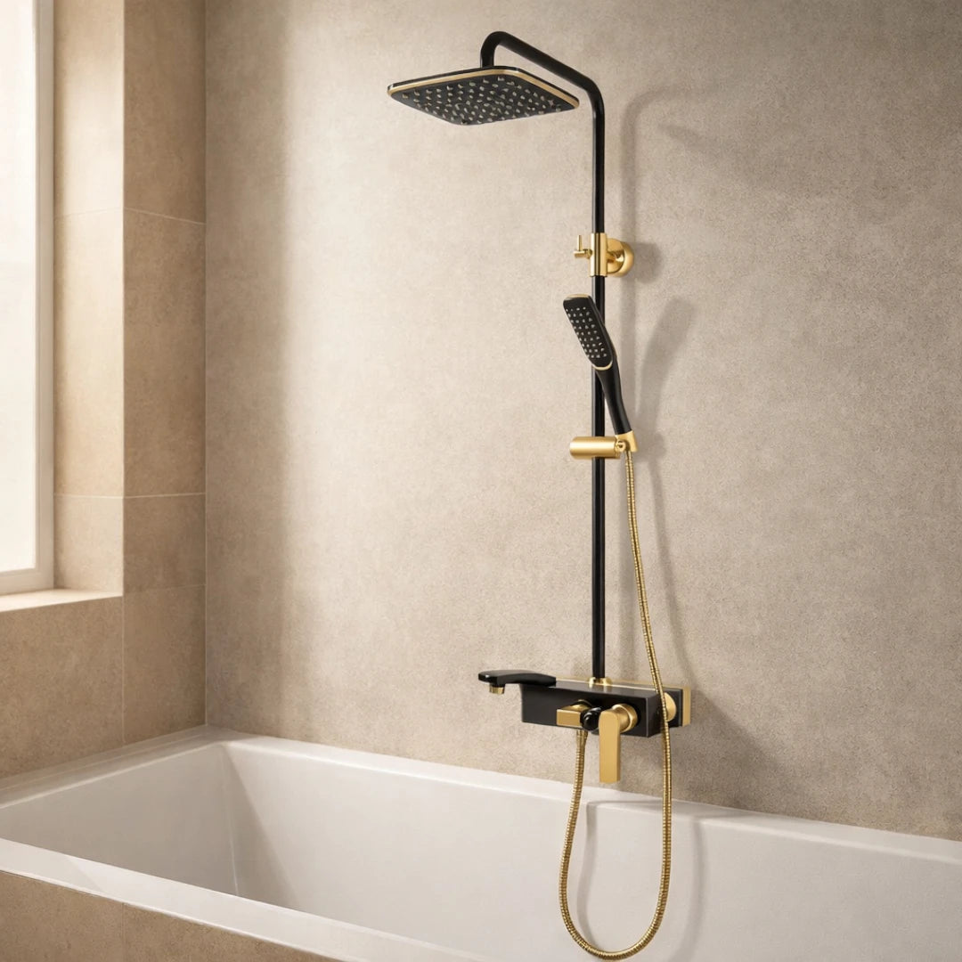 Robinet salle de bain baignoire douche - Noir Doré