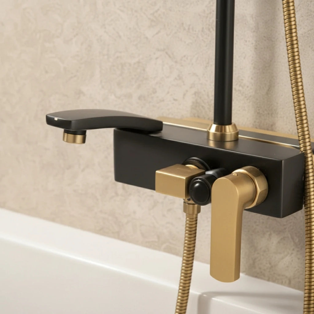 Robinet salle de bain baignoire douche - Noir Doré