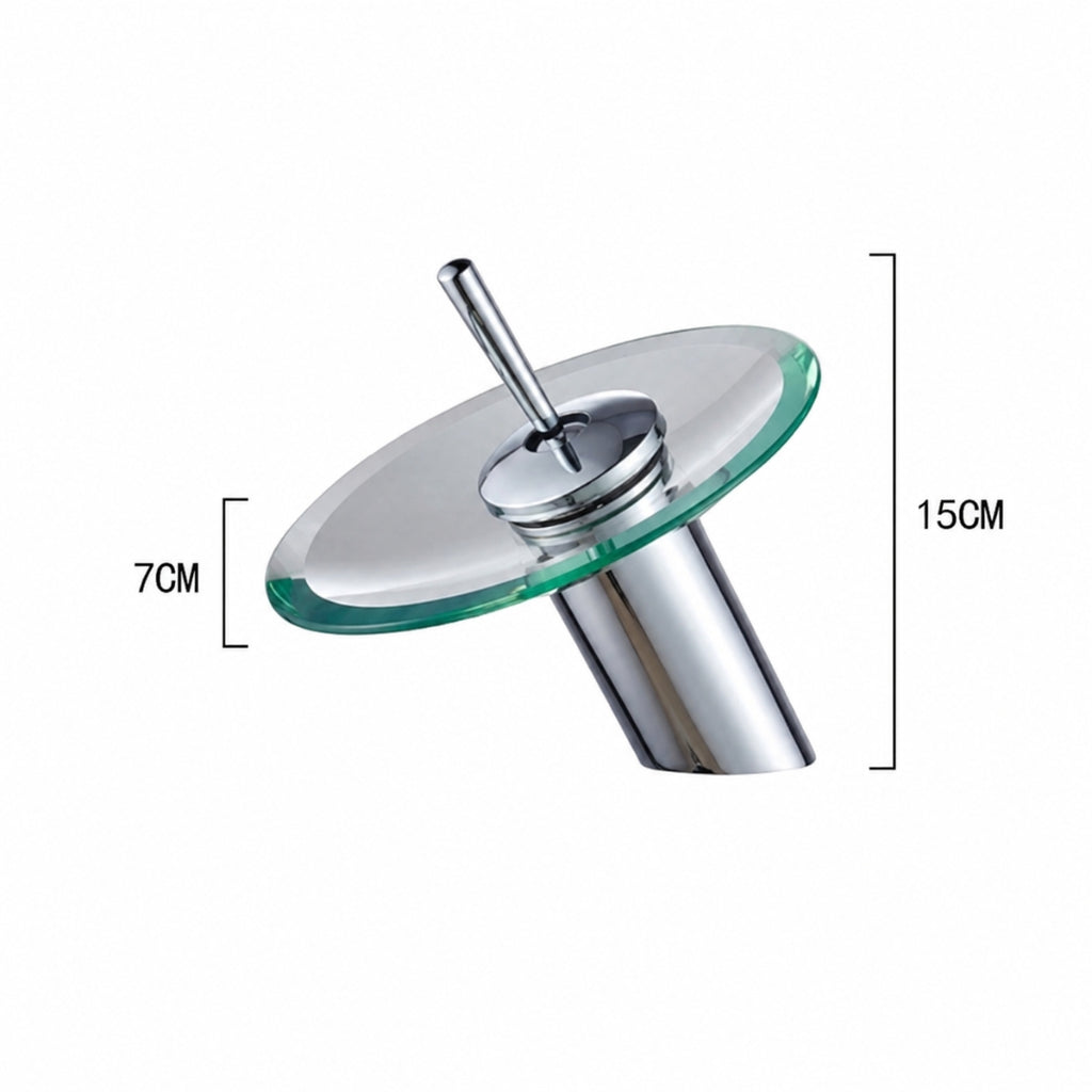 Robinet salle de bain bec rond verre - Argenté - Laiton
