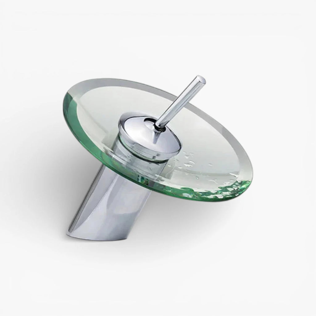Robinet salle de bain bec rond verre - Argenté - Laiton