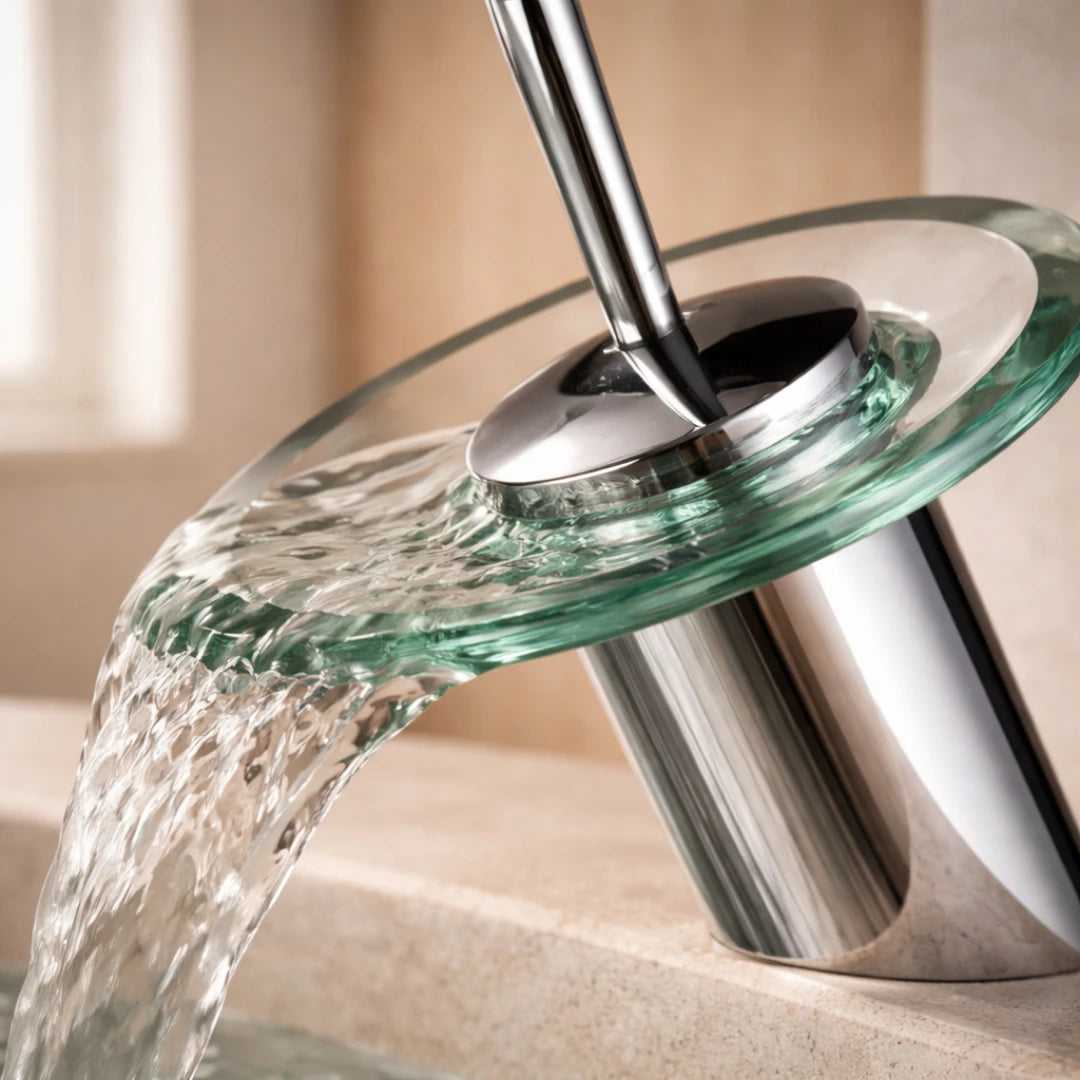 Robinet salle de bain bec rond verre - Argenté - Laiton