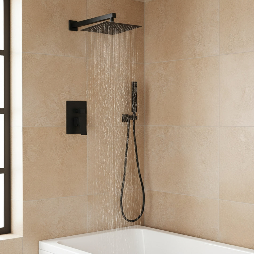 Robinet salle de bain colonne de douche douchette - Noir - Laiton