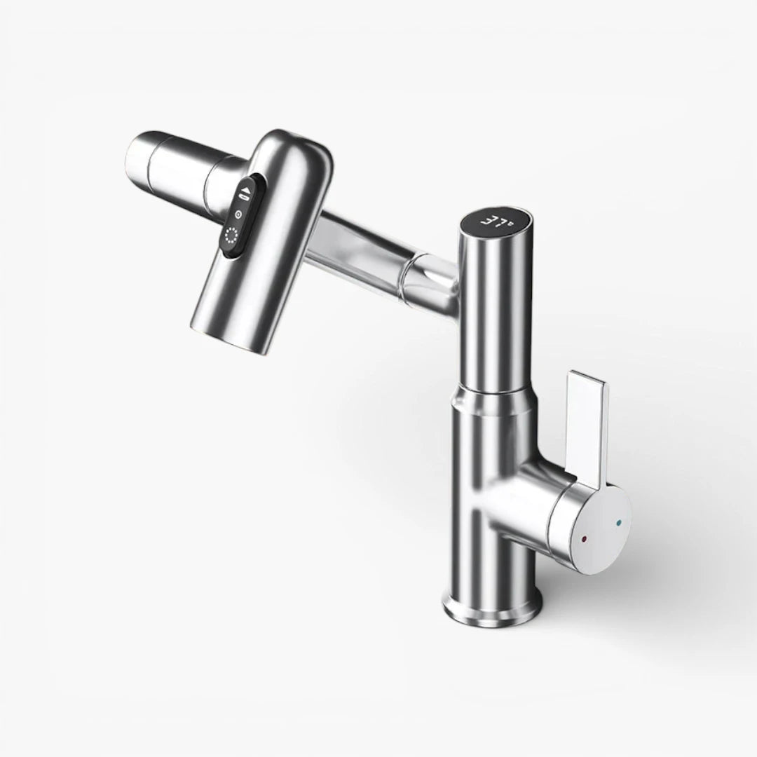 Robinet salle de bain lavabo affichage température numérique pivotant 3 jets - Argenté