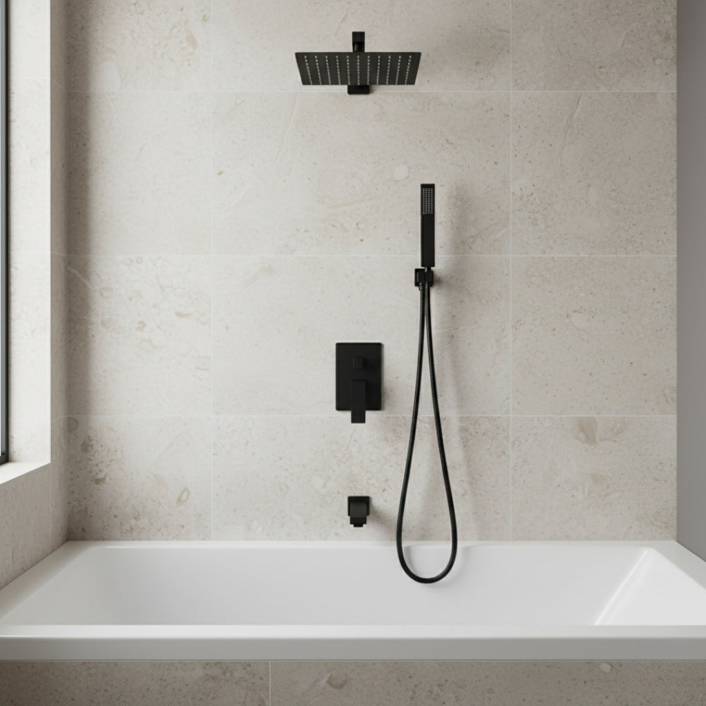 Robinet salle de bain colonne de douche douchette - Noir - Laiton