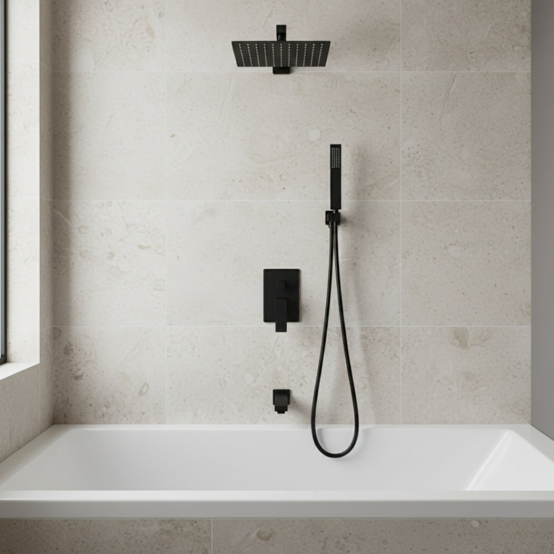 Robinet salle de bain colonne de douche douchette - Noir - Laiton