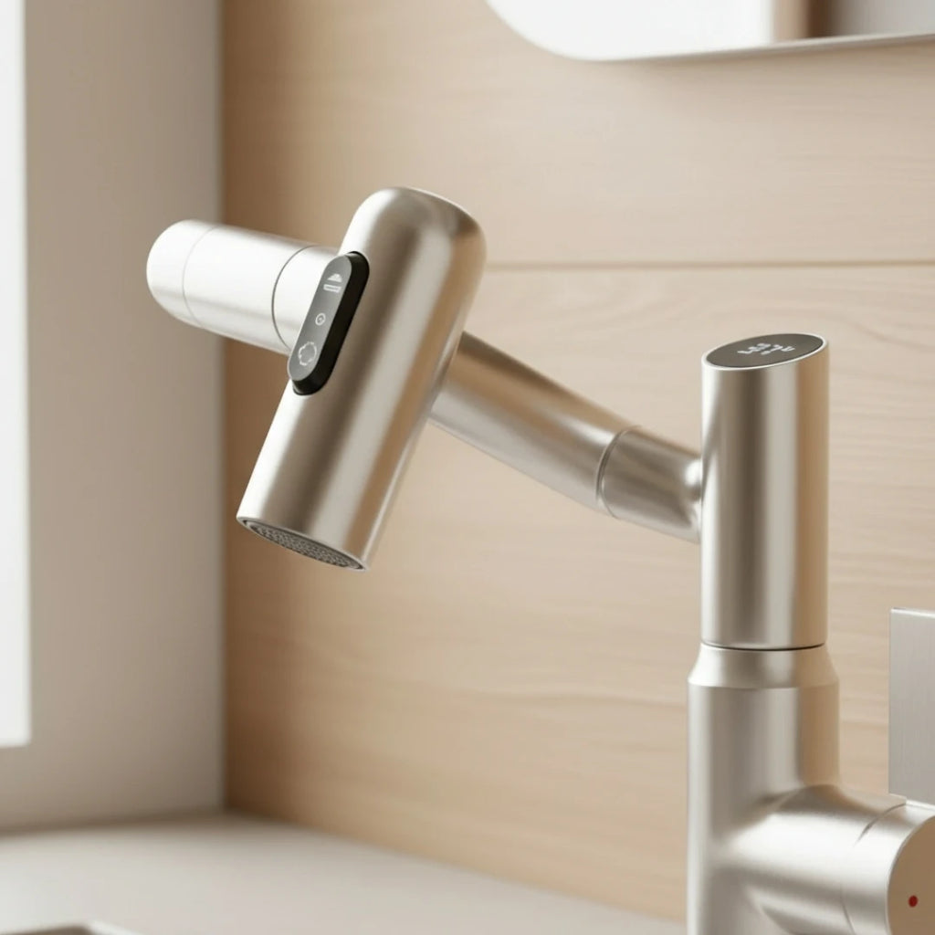 Robinet salle de bain lavabo affichage température numérique pivotant 3 jets - Argenté