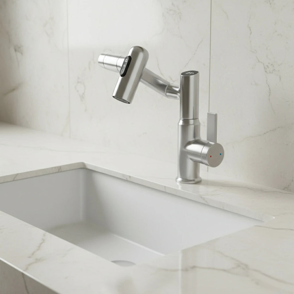 Robinet salle de bain lavabo affichage température numérique pivotant 3 jets - Argenté
