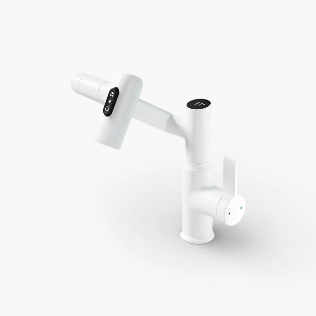 Robinet salle de bain lavabo affichage température numérique pivotant 3 jets - Blanc