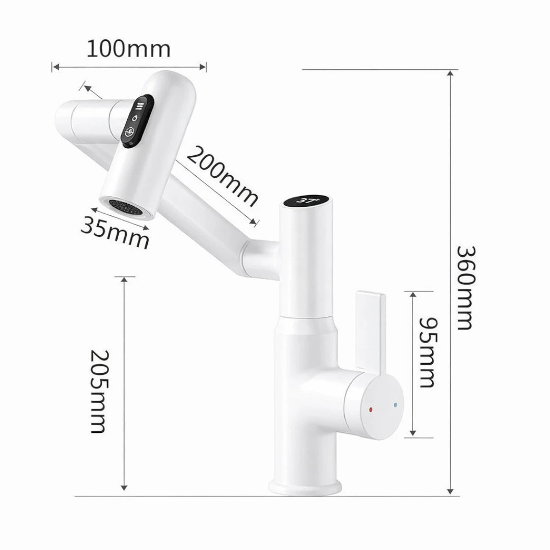 Robinet salle de bain lavabo affichage température numérique pivotant 3 jets - Blanc