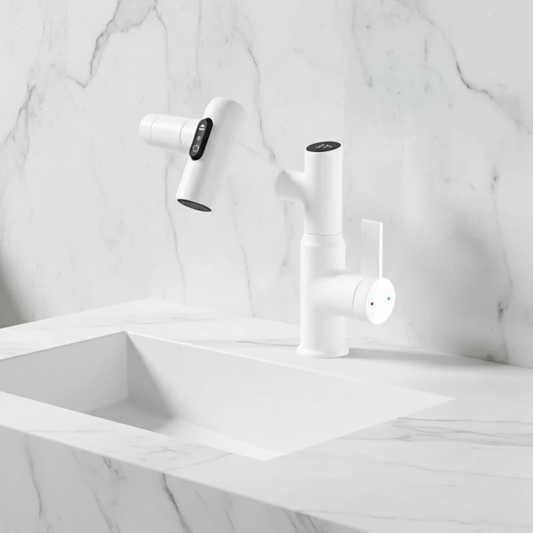 Robinet salle de bain lavabo affichage température numérique pivotant 3 jets - Blanc