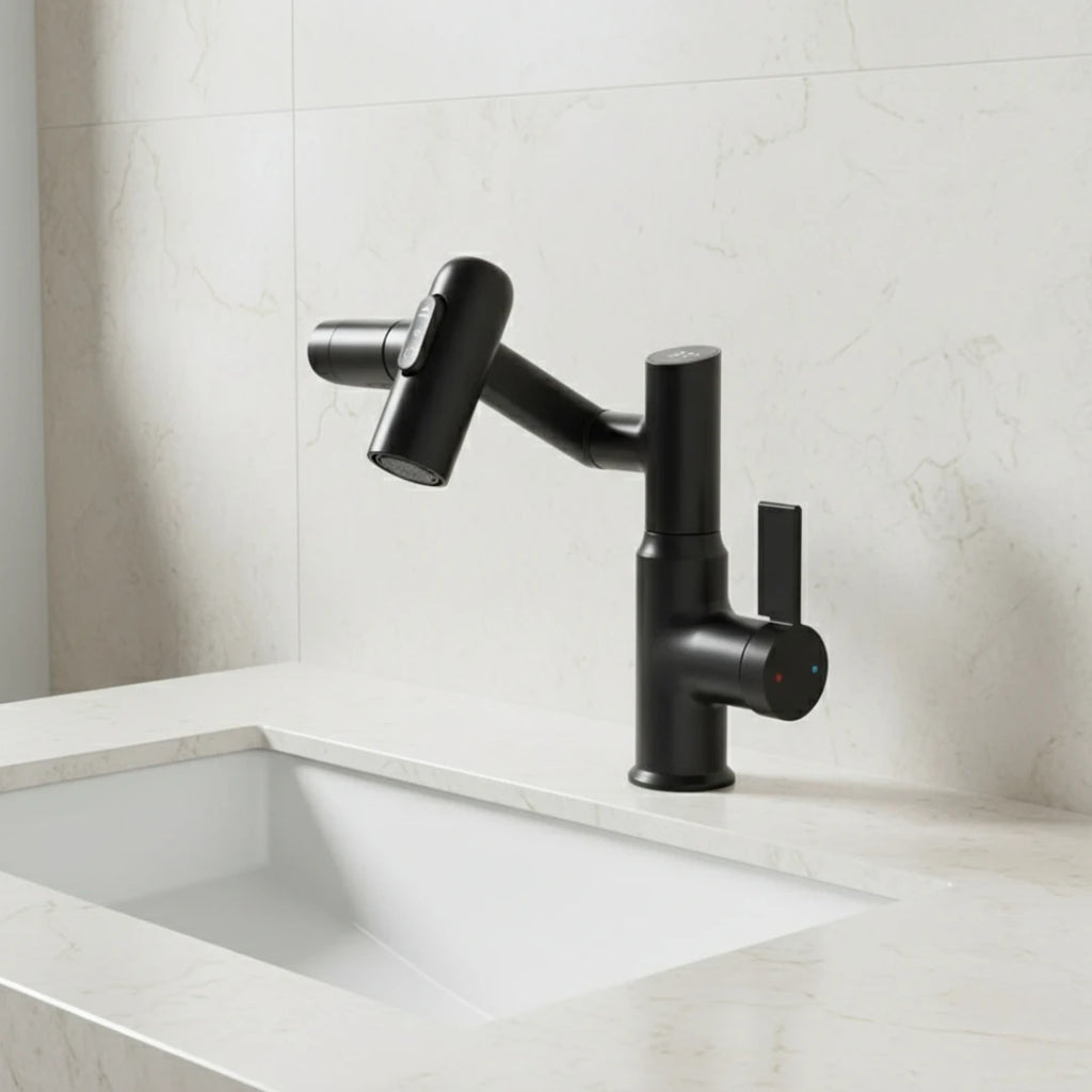 Robinet salle de bain lavabo affichage température numérique pivotant 3 jets - Noir