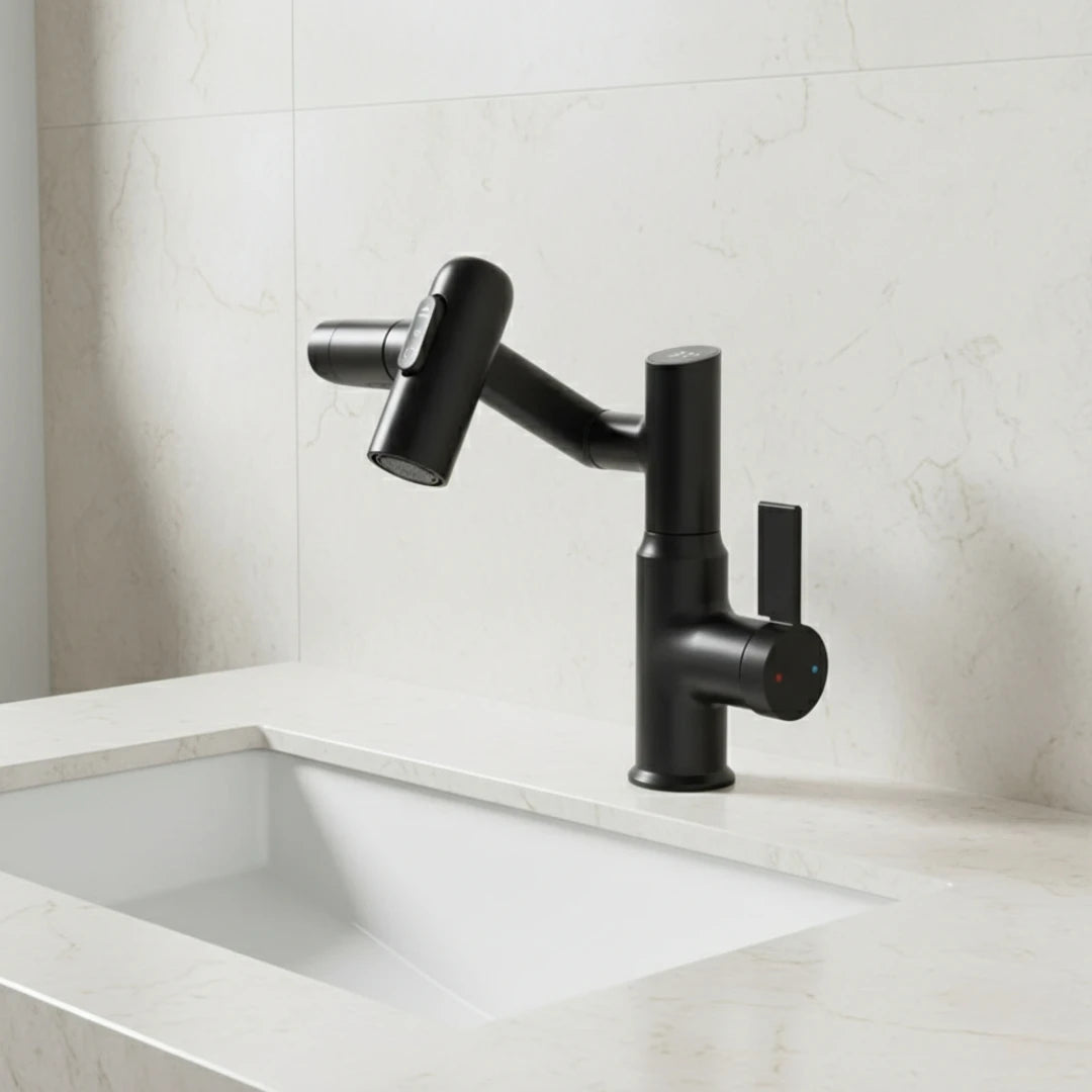 Robinet salle de bain lavabo affichage température numérique pivotant 3 jets - Noir