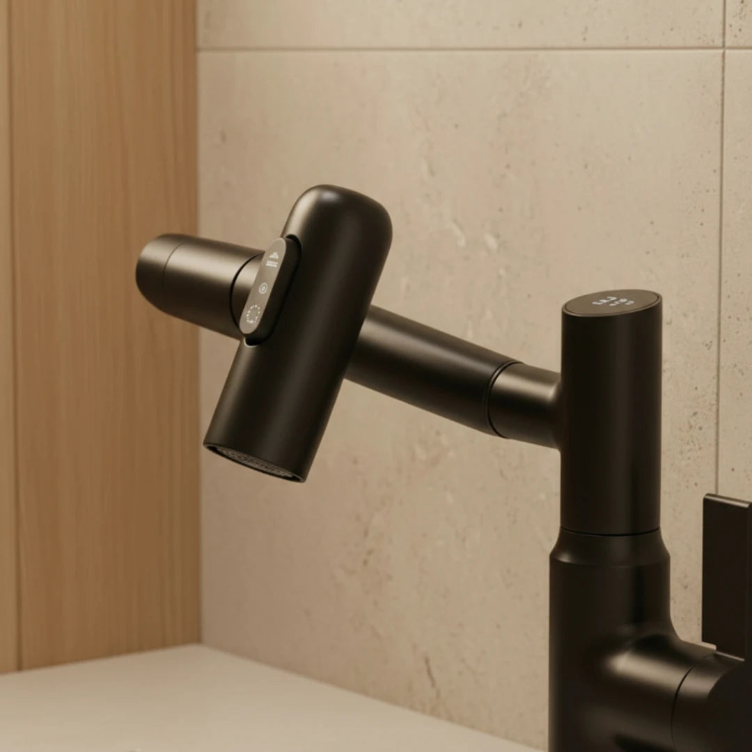 Robinet salle de bain lavabo affichage température numérique pivotant 3 jets - Noir