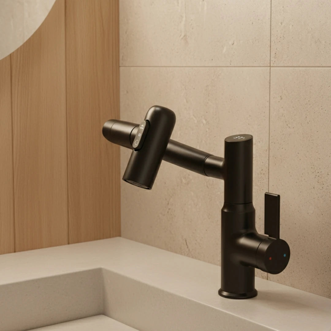 Robinet salle de bain lavabo affichage température numérique pivotant 3 jets - Noir