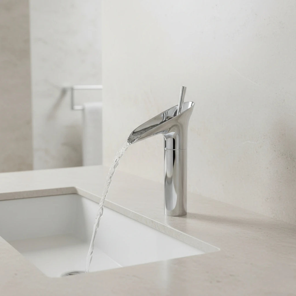 Robinet salle de bain lavabo bambou cascade - Argenté - Laiton