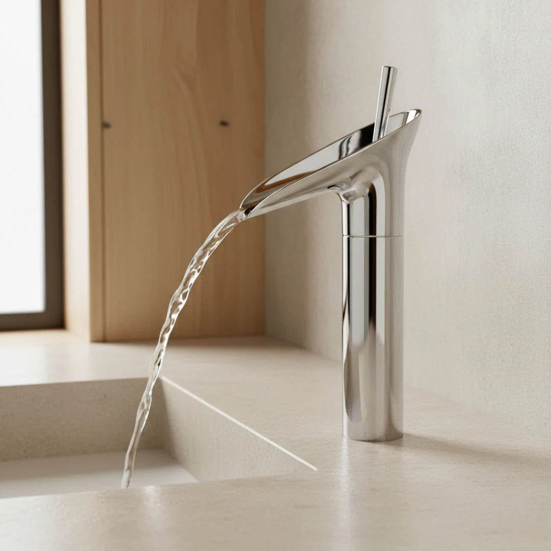 Robinet salle de bain lavabo bambou cascade - Argenté - Laiton