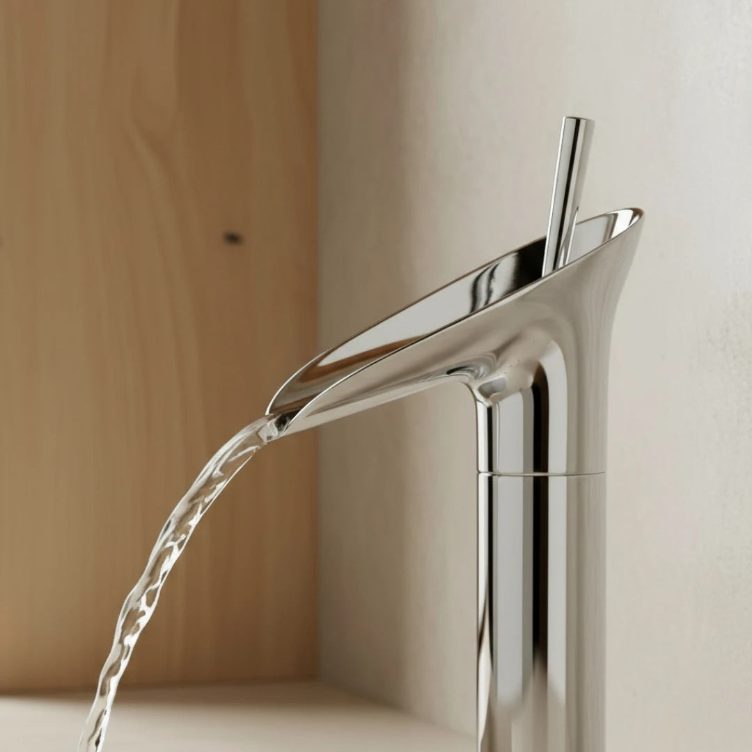 Robinet salle de bain lavabo bambou cascade - Argenté - Laiton