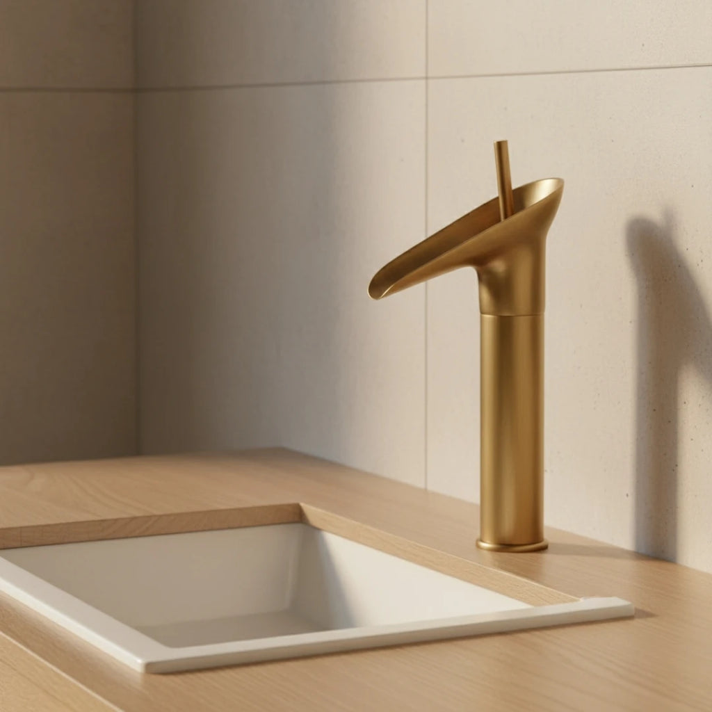 Robinet salle de bain lavabo bambou cascade - Doré - Laiton