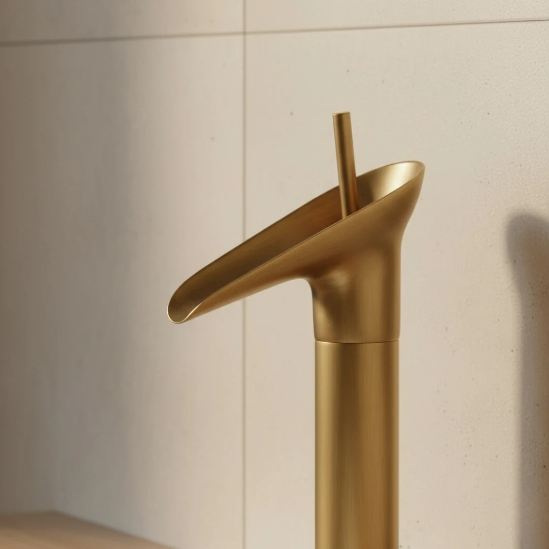 Robinet salle de bain lavabo bambou cascade - Doré - Laiton