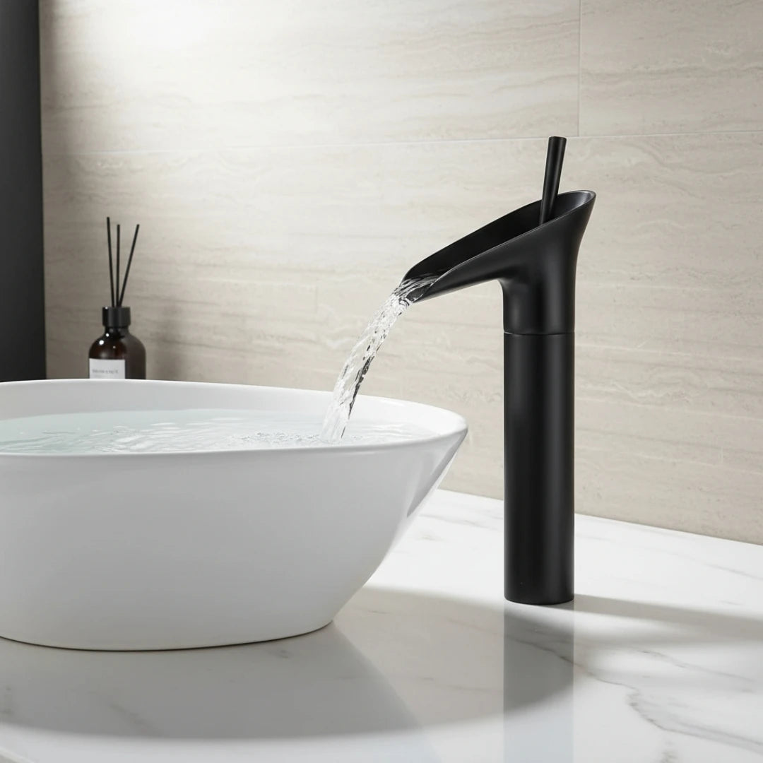 Robinet salle de bain lavabo bambou cascade - Noir - Laiton