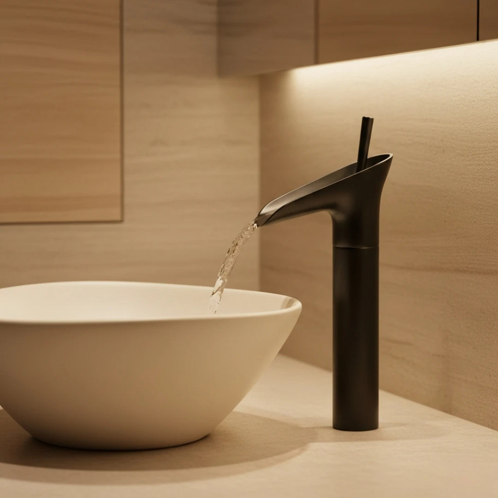 Robinet salle de bain lavabo bambou cascade - Noir - Laiton