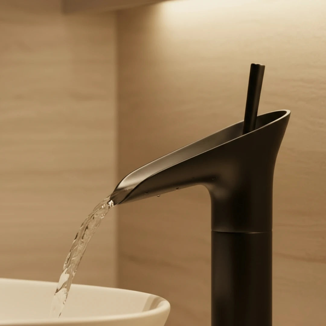 Robinet salle de bain lavabo bambou cascade - Noir - Laiton