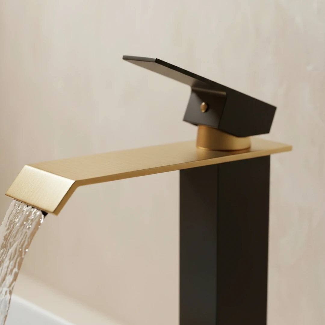 Robinet salle de bain lavabo carré moderne finitions dorées - Noir - Laiton
