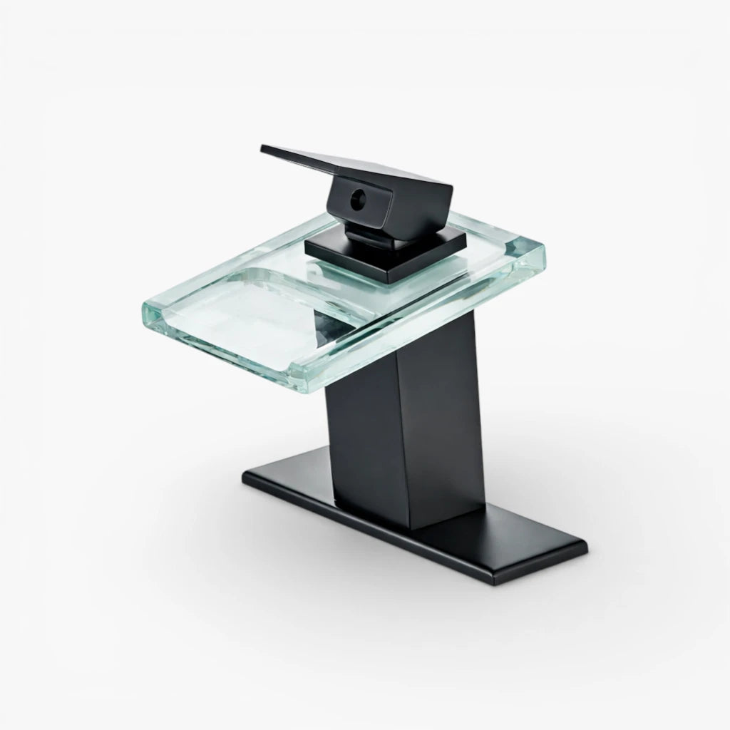 Robinet salle de bain lavabo cascade lumineuse - Noir - Laiton