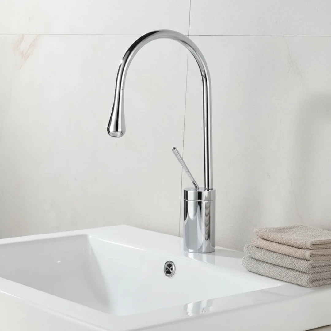 Robinet salle de bain lavabo design arrondi goutte - Argenté - Laiton