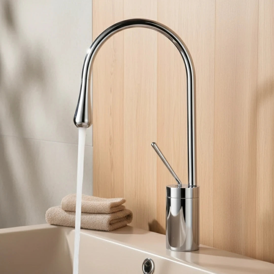 Robinet salle de bain lavabo design arrondi goutte - Argenté - Laiton