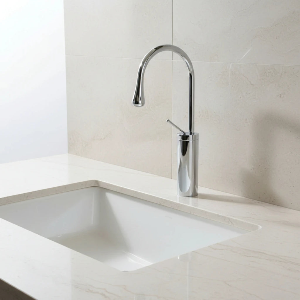 Robinet salle de bain lavabo design arrondi goutte - Argenté - Laiton