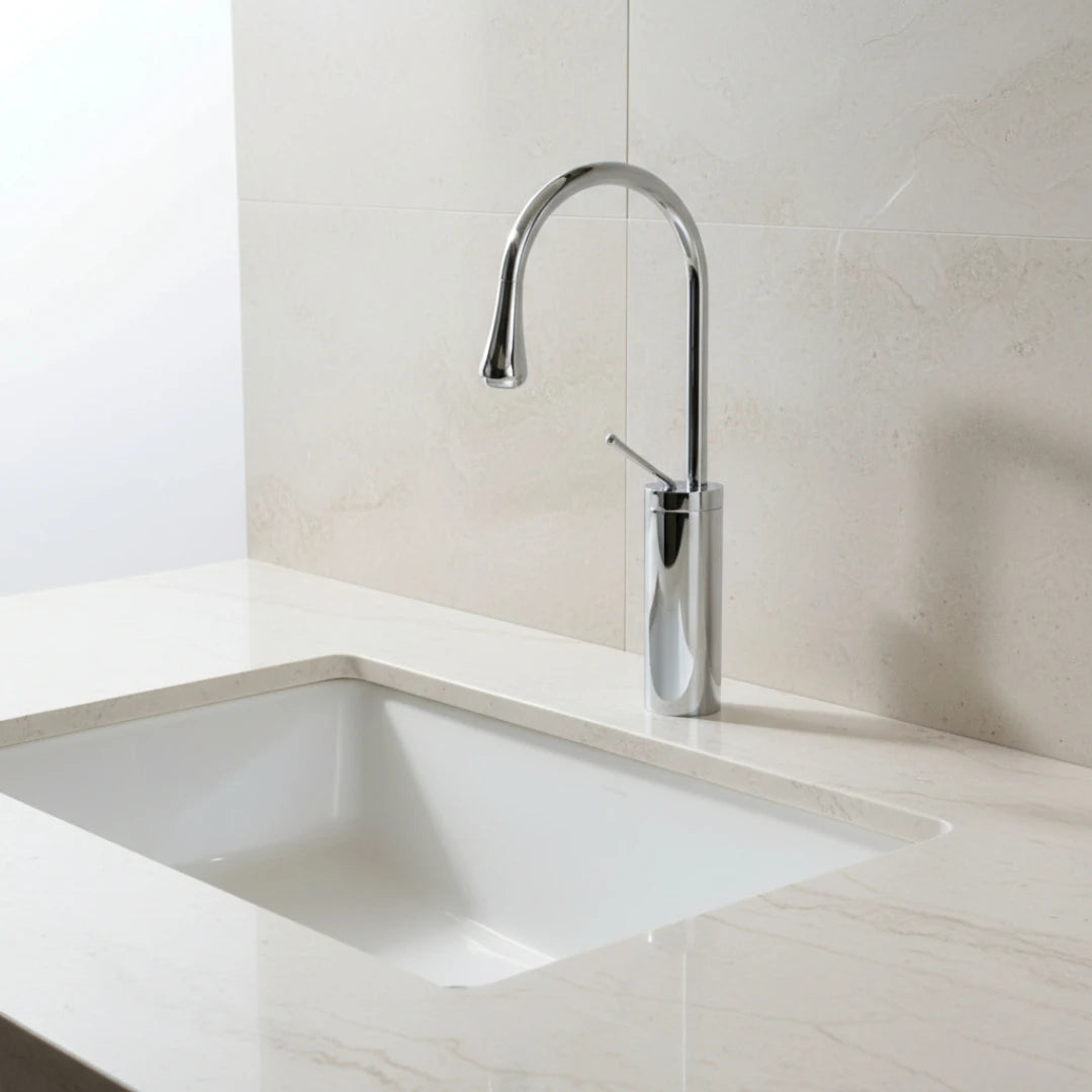 Robinet salle de bain lavabo design arrondi goutte - Argenté - Laiton