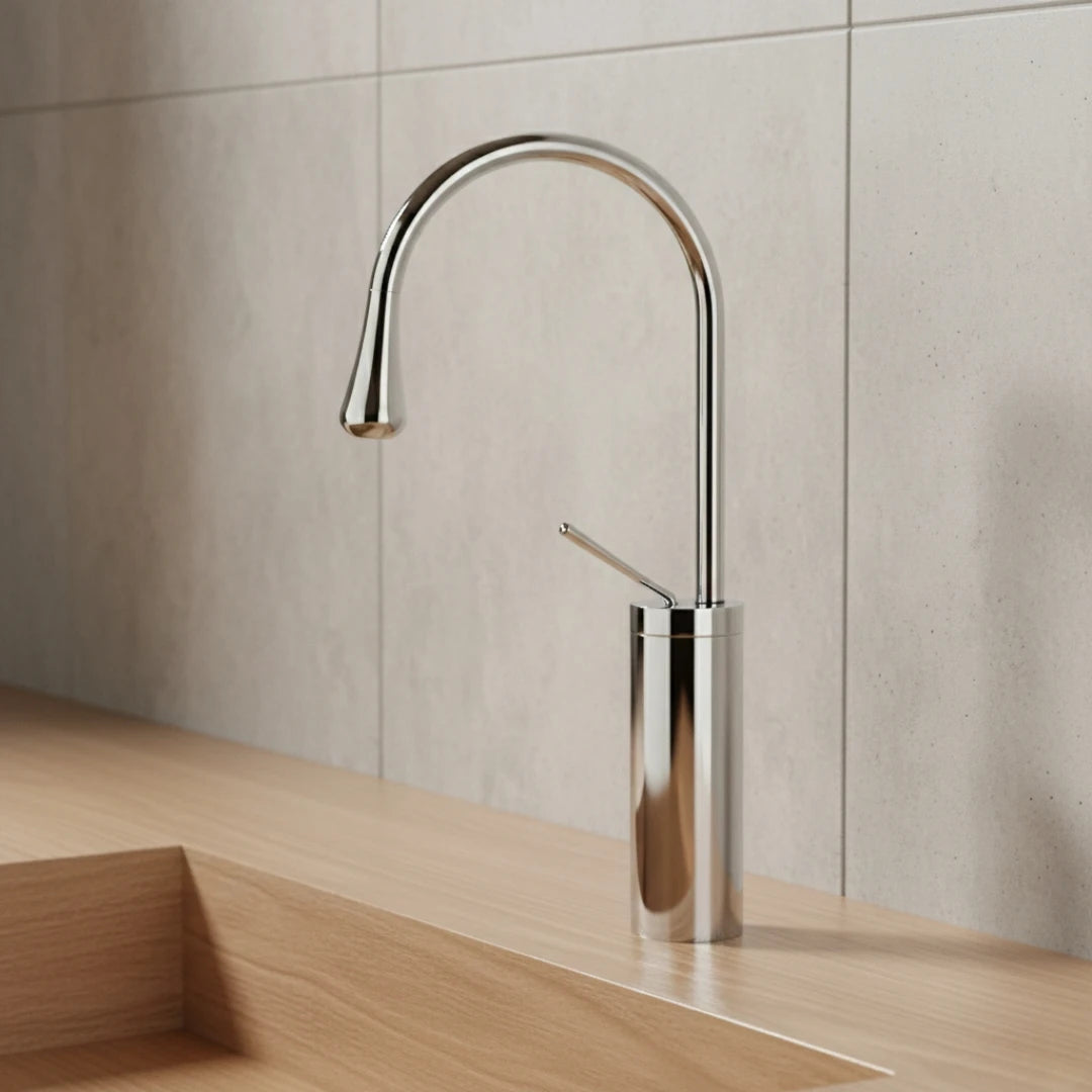 Robinet salle de bain lavabo design arrondi goutte - Argenté - Laiton