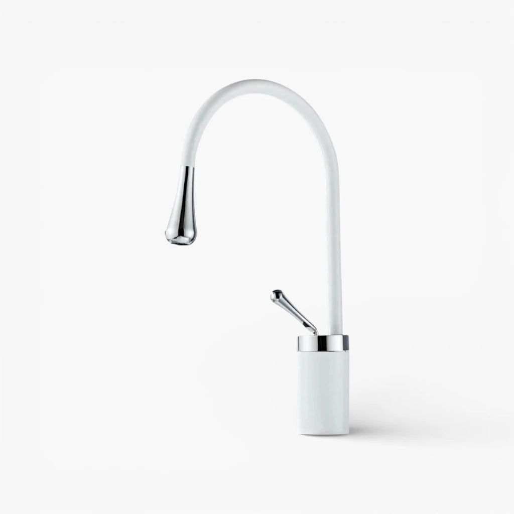 Robinet salle de bain lavabo design arrondi goutte - Blanc - Laiton
