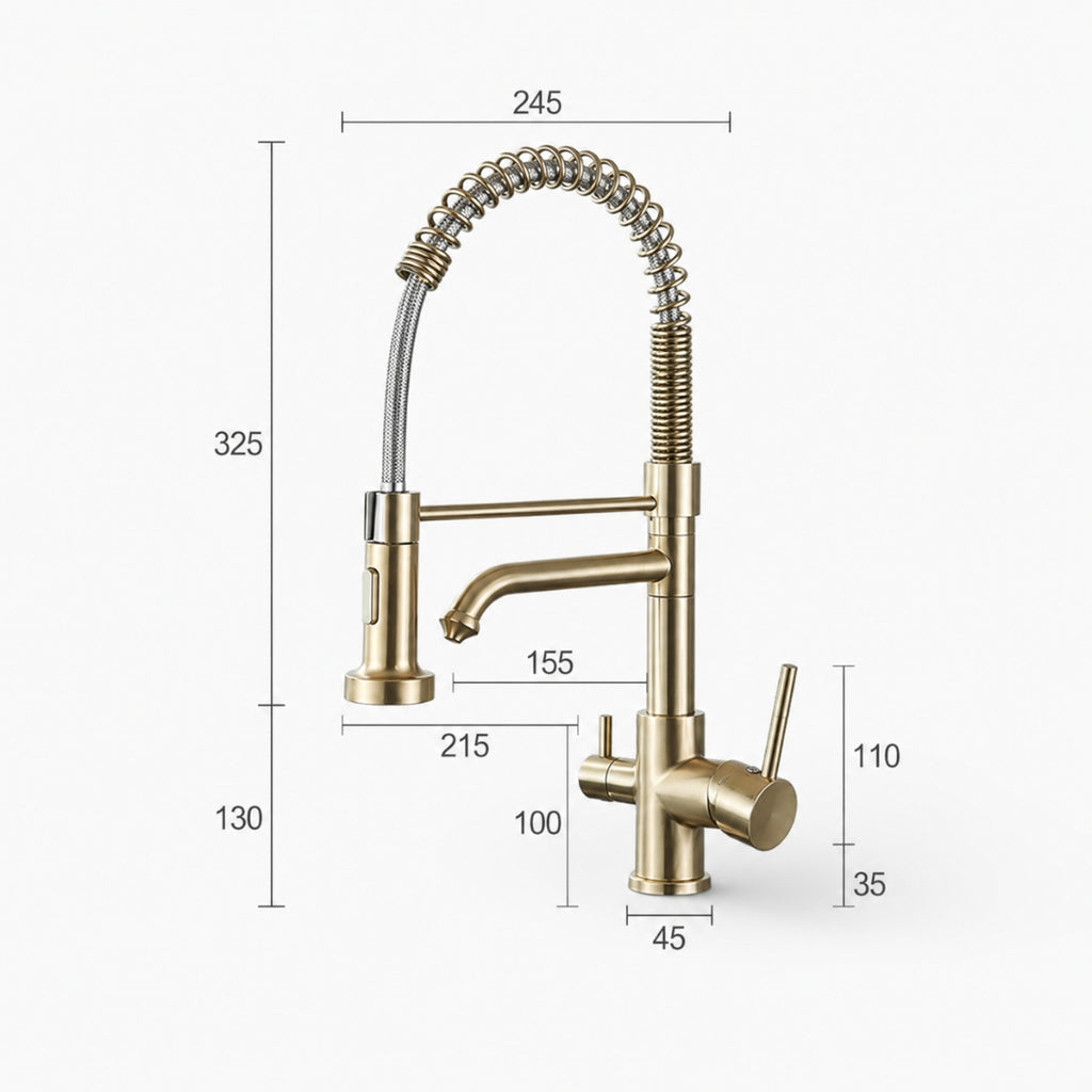 Robinet évier cuisine mitigeur douchette purificateur d'eau - Doré - Laiton