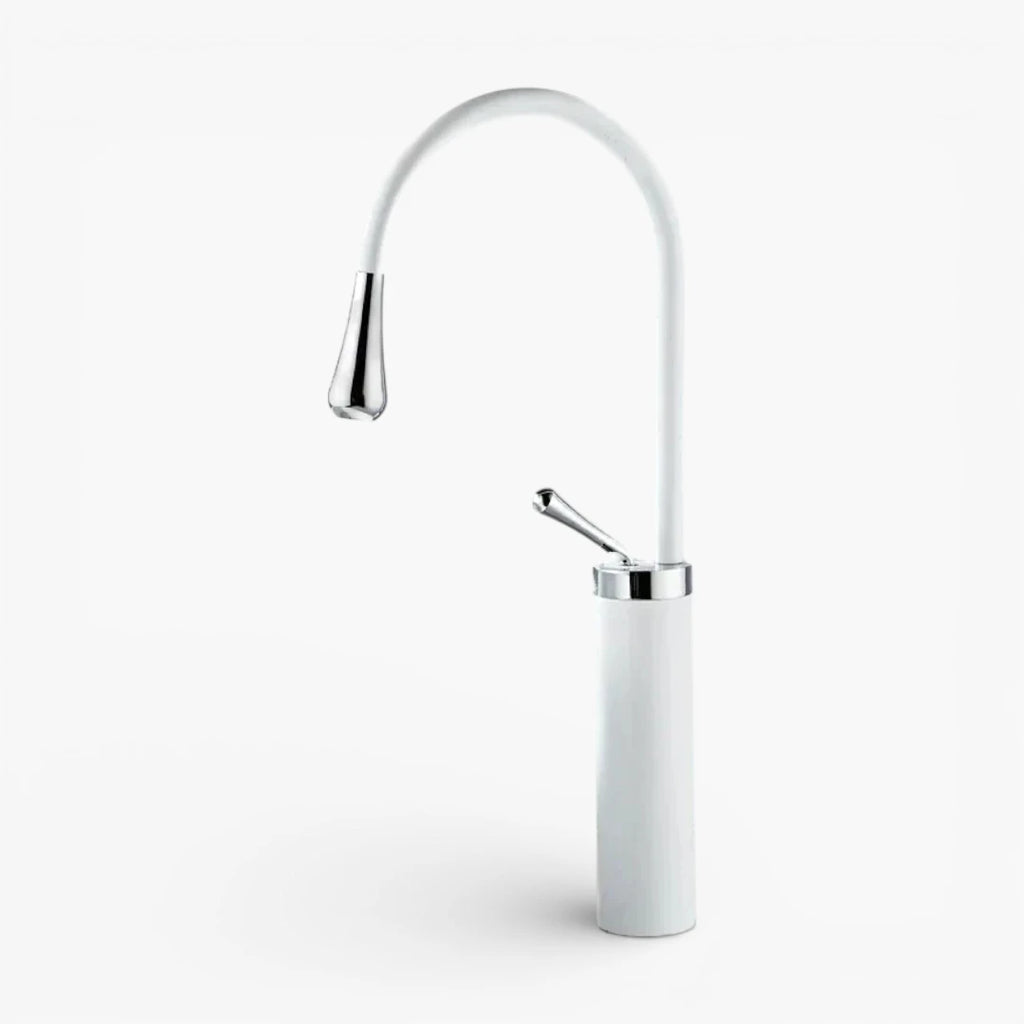 Robinet salle de bain lavabo design arrondi goutte - Blanc - Laiton