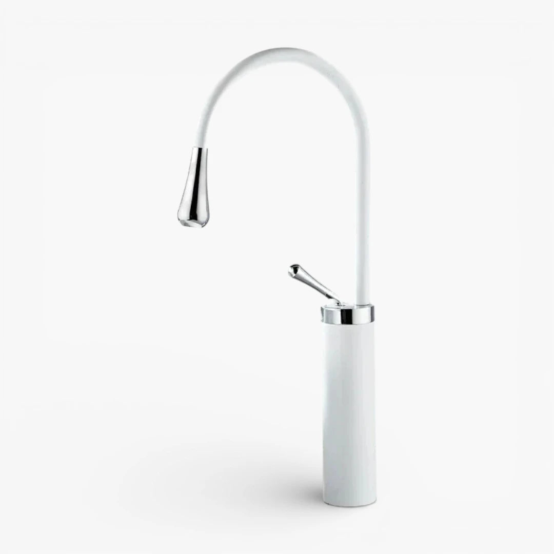 Robinet salle de bain lavabo design arrondi goutte - Blanc - Laiton
