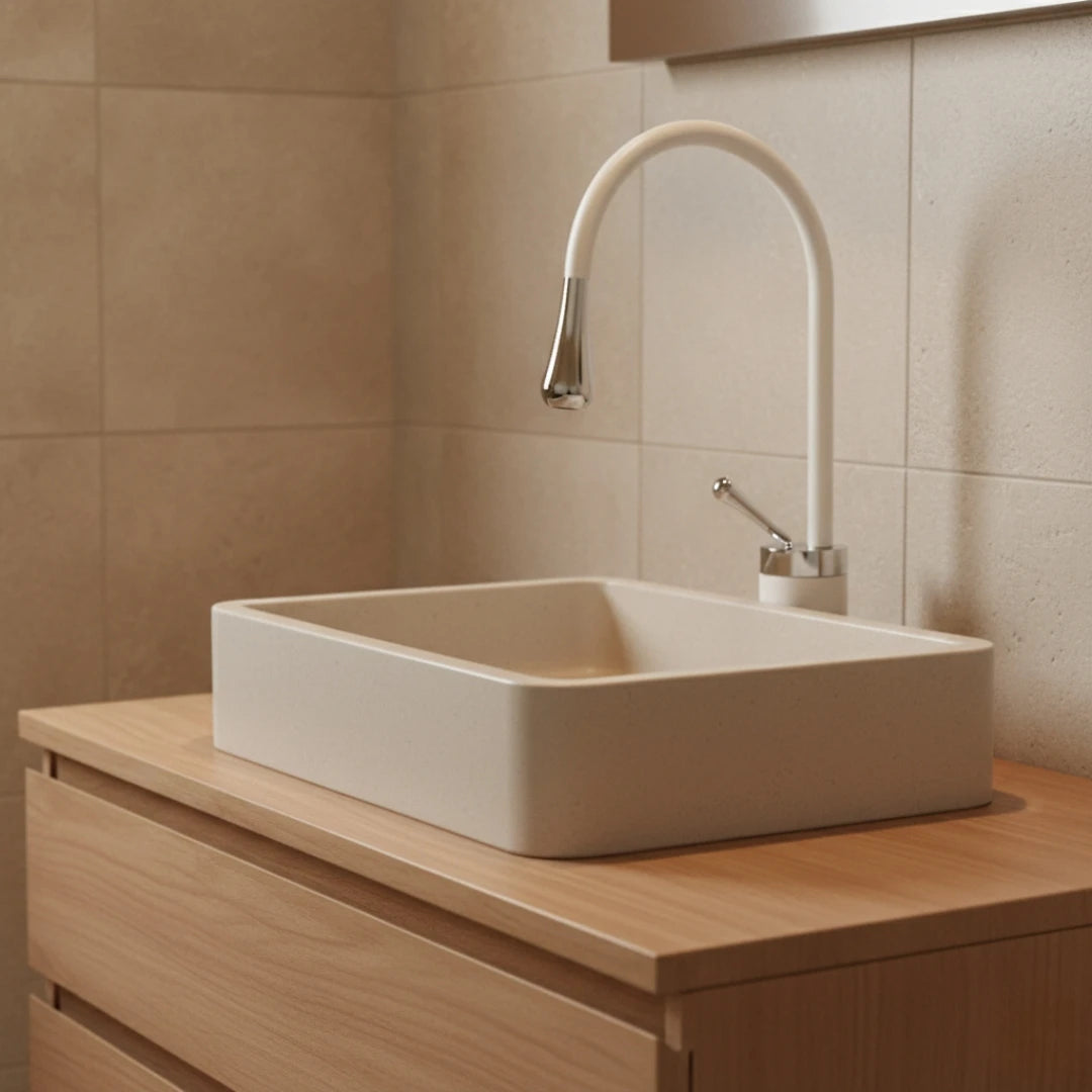Robinet salle de bain lavabo design arrondi goutte - Blanc - Laiton