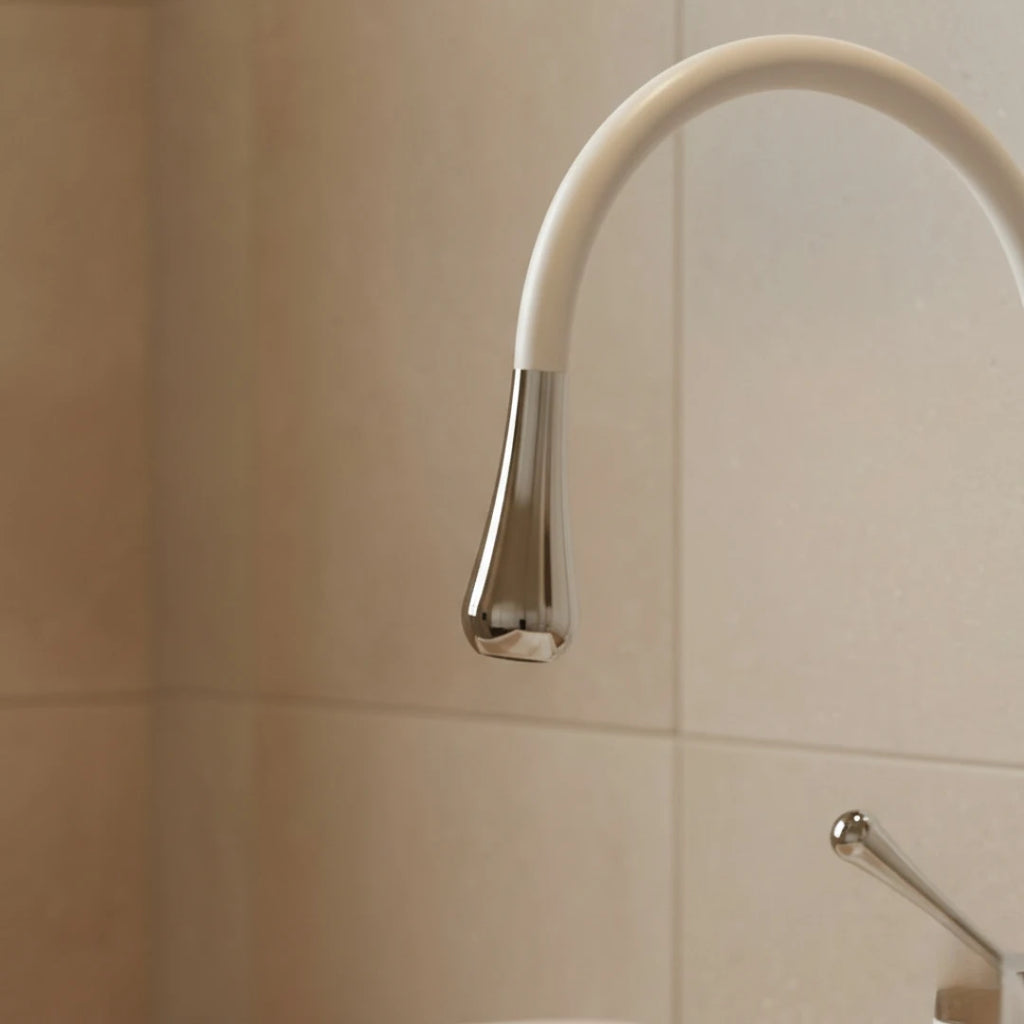 Robinet salle de bain lavabo design arrondi goutte - Blanc - Laiton