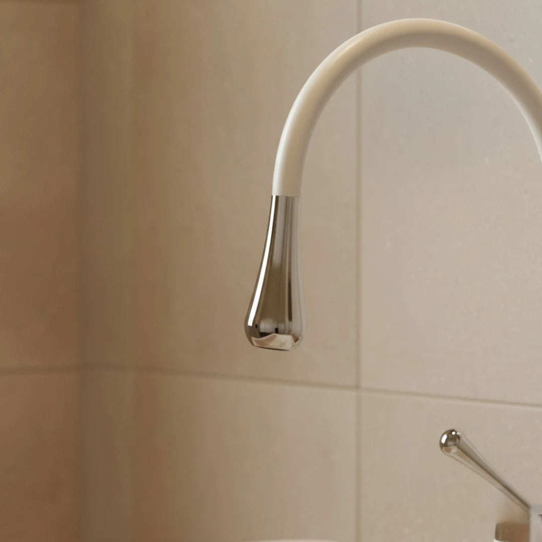 Robinet salle de bain lavabo design arrondi goutte - Blanc - Laiton