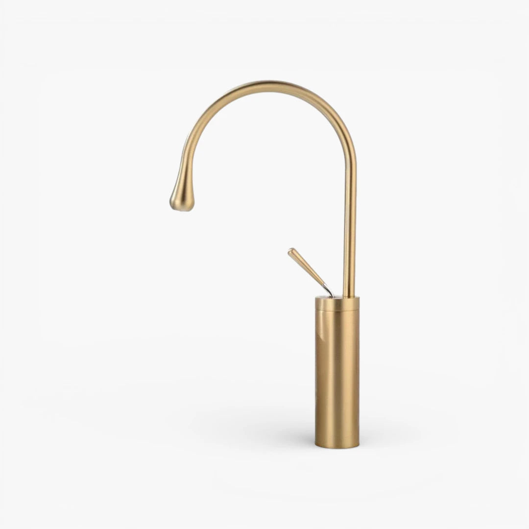 Robinet salle de bain lavabo design arrondi goutte - Doré - Laiton
