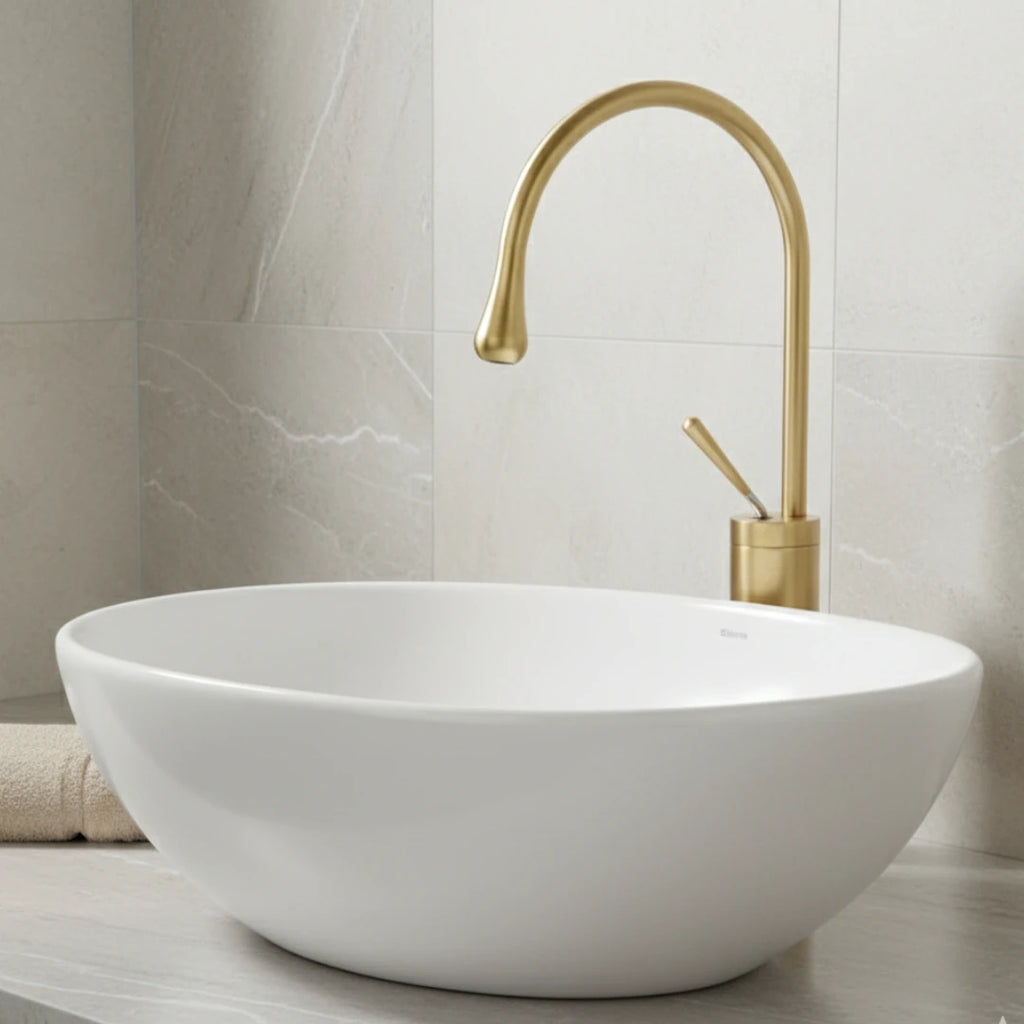 Robinet salle de bain lavabo design arrondi goutte - Doré - Laiton