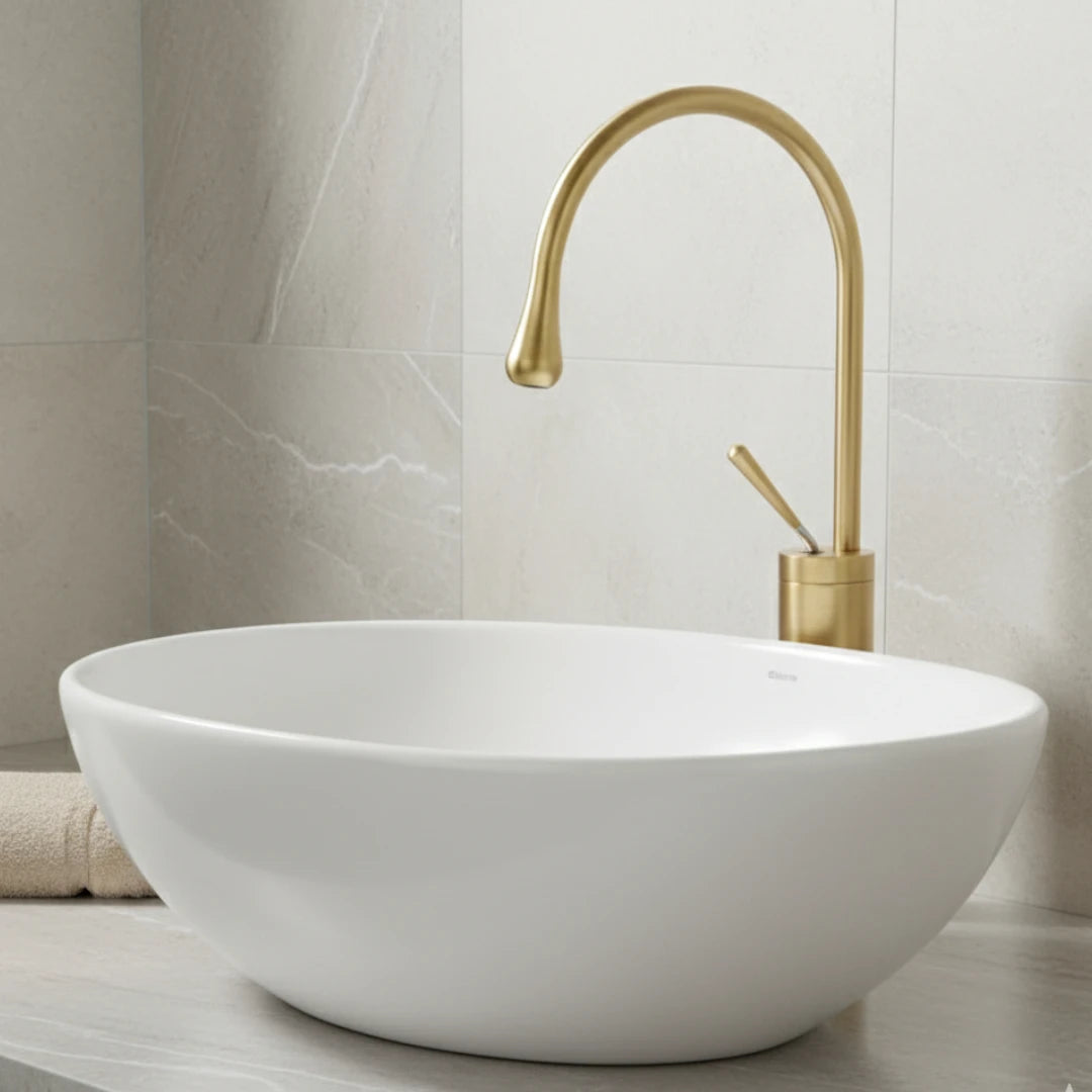 Robinet salle de bain lavabo design arrondi goutte - Doré - Laiton