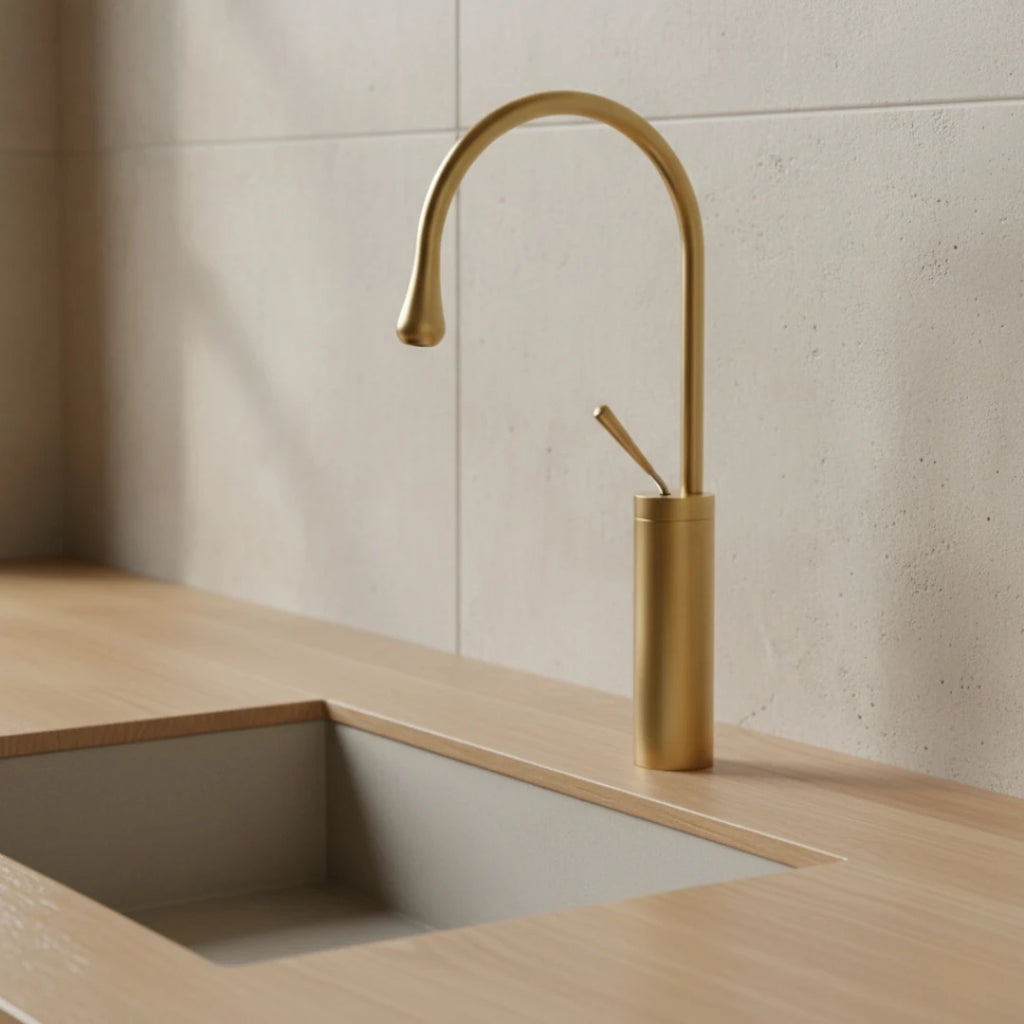 Robinet salle de bain lavabo design arrondi goutte - Doré - Laiton