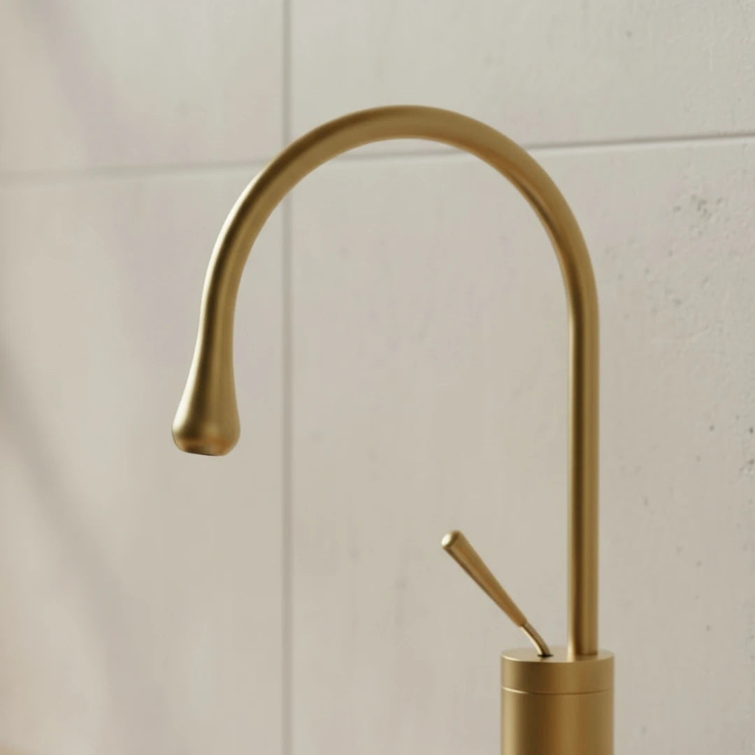 Robinet salle de bain lavabo design arrondi goutte - Doré - Laiton