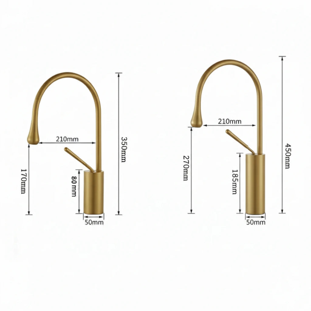Robinet salle de bain lavabo design arrondi goutte - Doré - Laiton