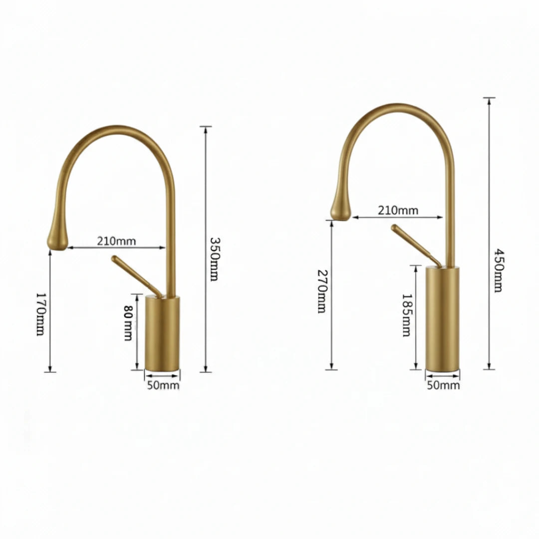Robinet salle de bain lavabo design arrondi goutte - Doré - Laiton