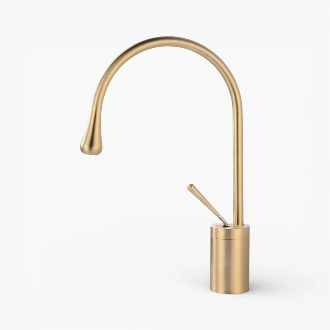 Robinet salle de bain lavabo design arrondi goutte - Doré - Laiton