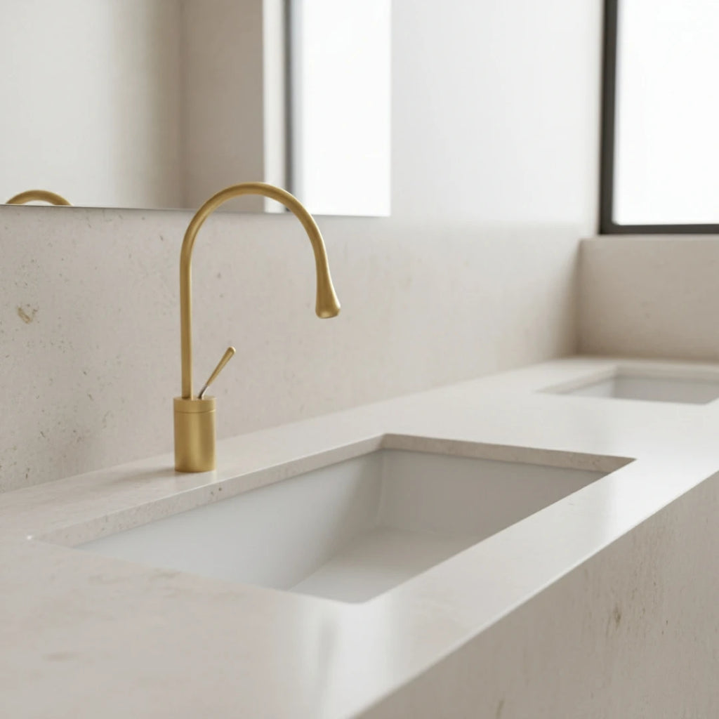 Robinet salle de bain lavabo design arrondi goutte - Doré - Laiton